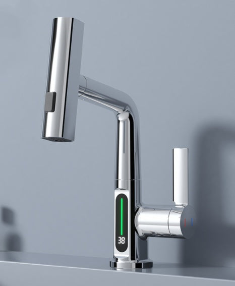 Smart Digital Pull-Out Faucet with Temperature Display and Rotating Spout