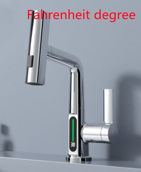 Smart Digital Pull-Out Faucet with Temperature Display and Rotating Spout