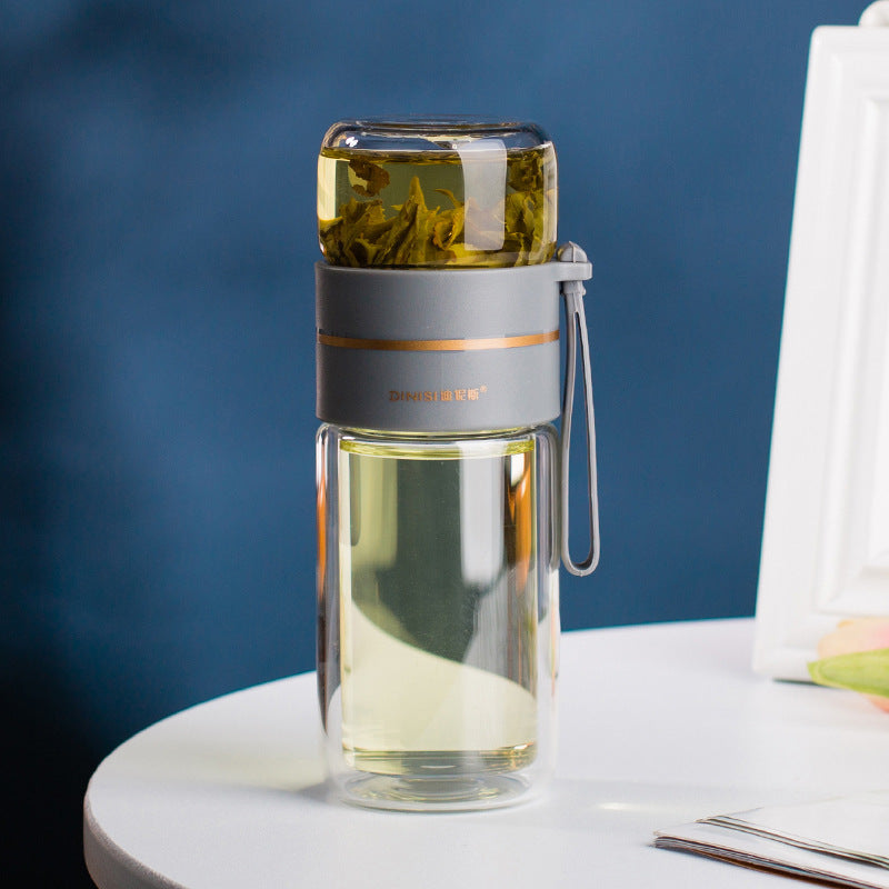 Double Wall Glass Water Bottle with Tea Infuser and Filter