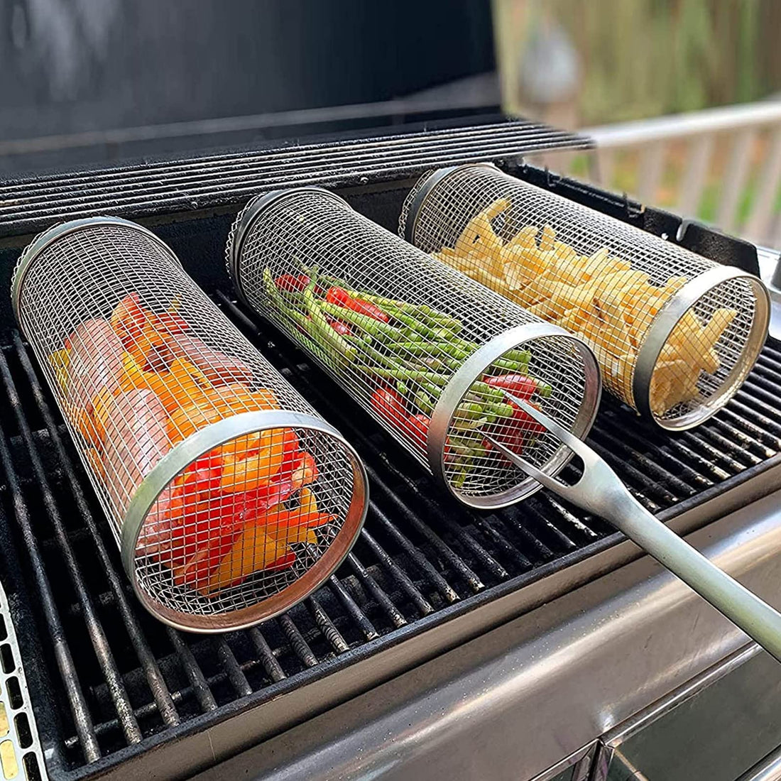 Portable Metal BBQ Grilling Basket for Outdoor Camping Use