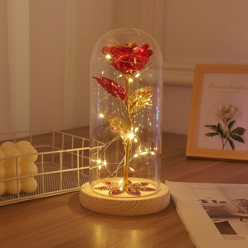 Eternal Life Glass Cover Gold Foil Flower Led Light Rose Tanabata Valentine's Day Gift