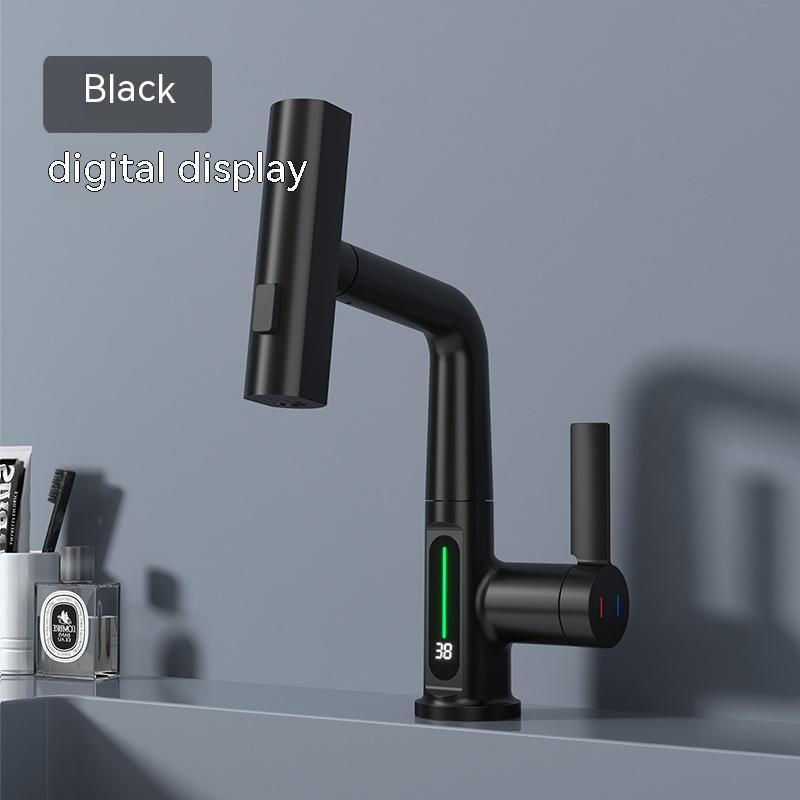 Smart Digital Pull-Out Faucet with Temperature Display and Rotating Spout