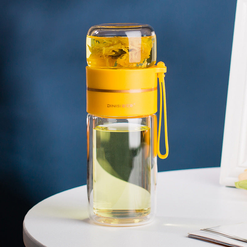 Double Wall Glass Water Bottle with Tea Infuser and Filter