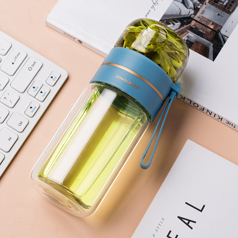 Double Wall Glass Water Bottle with Tea Infuser and Filter