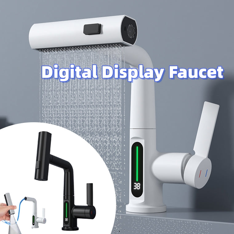Smart Digital Pull-Out Faucet with Temperature Display and Rotating Spout