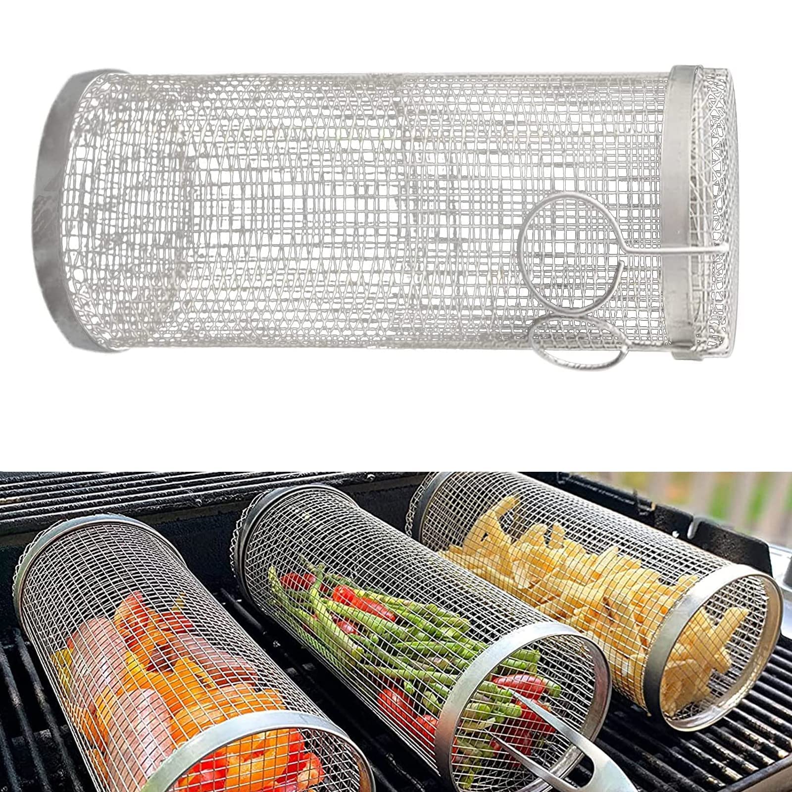 Portable Metal BBQ Grilling Basket for Outdoor Camping Use