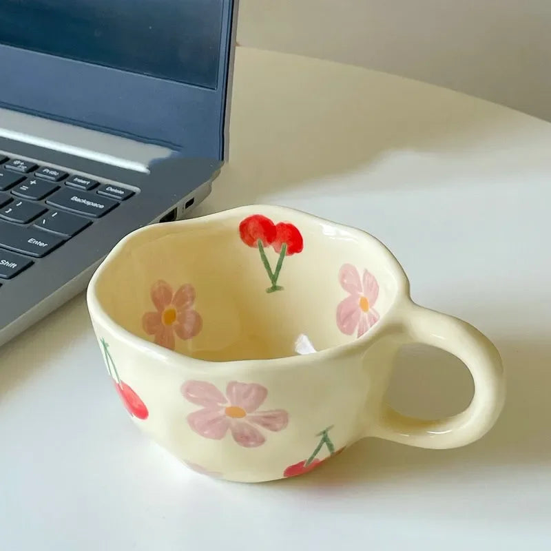 Ceramic Mugs Flower Pattern Breakfast Cup