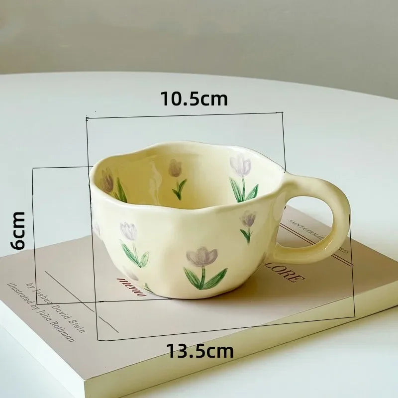 Ceramic Mugs Flower Pattern Breakfast Cup