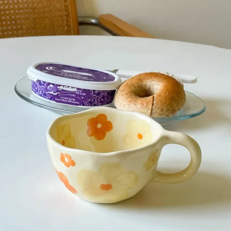 Ceramic Mugs Flower Pattern Breakfast Cup