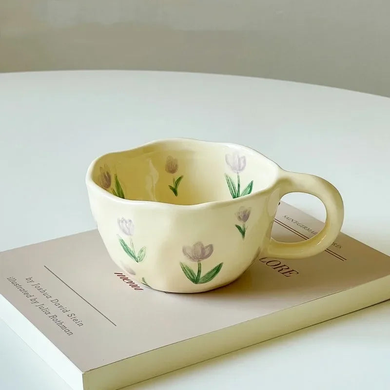 Ceramic Mugs Flower Pattern Breakfast Cup