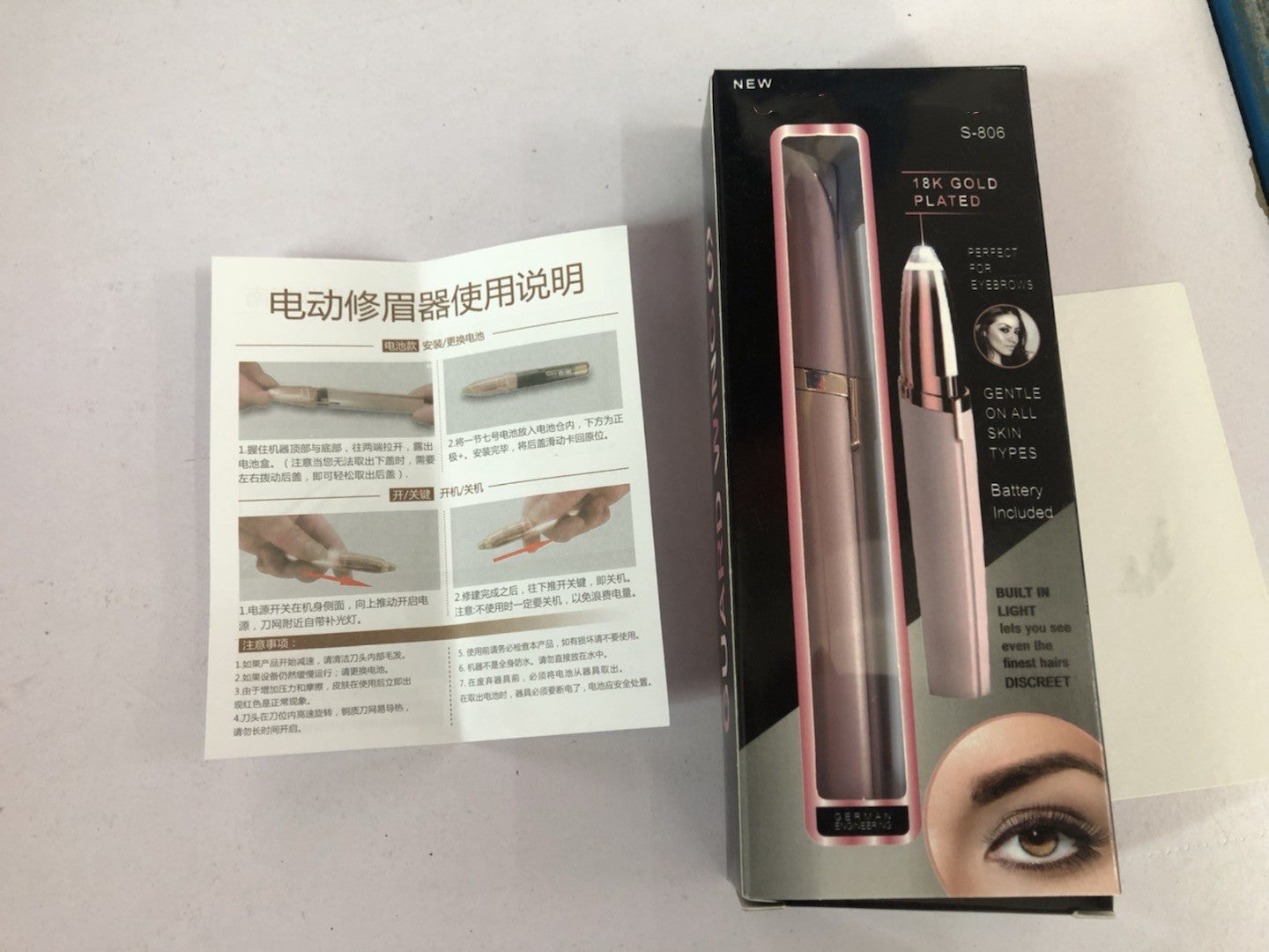 Electric Eyebrow Trimmer Hair Remover Pen Light