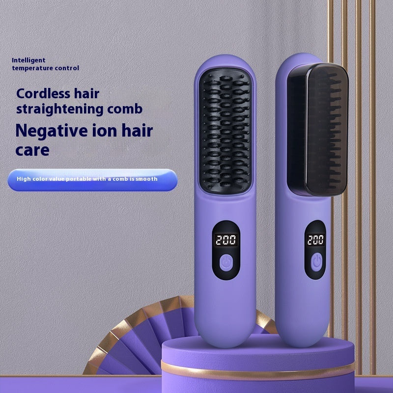 Wireless Straight Comb Negative Ion Hair Curler And Straightener Comb