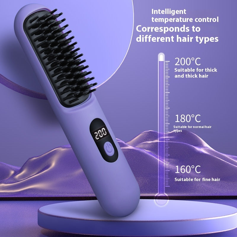 Wireless Straight Comb Negative Ion Hair Curler And Straightener Comb
