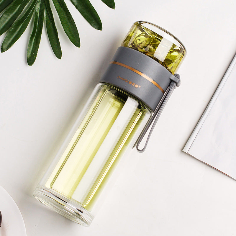 Double Wall Glass Water Bottle with Tea Infuser and Filter